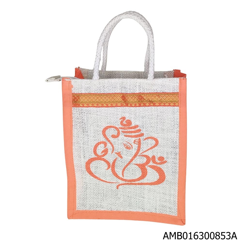 Jute Vinayagar print thamboolam bag 8x10x4.5 inches for return gifts