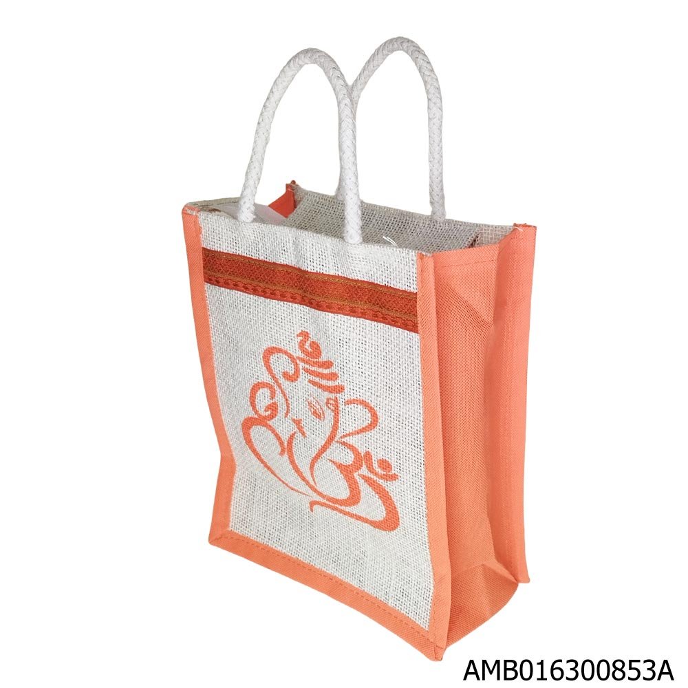 Jute Vinayagar print thamboolam bag 8x10x4.5 inches for return gifts