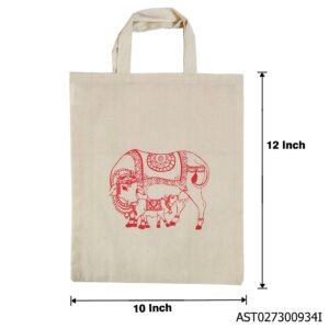Cotton thamboolam bag with cow and calf print 10x12 inches