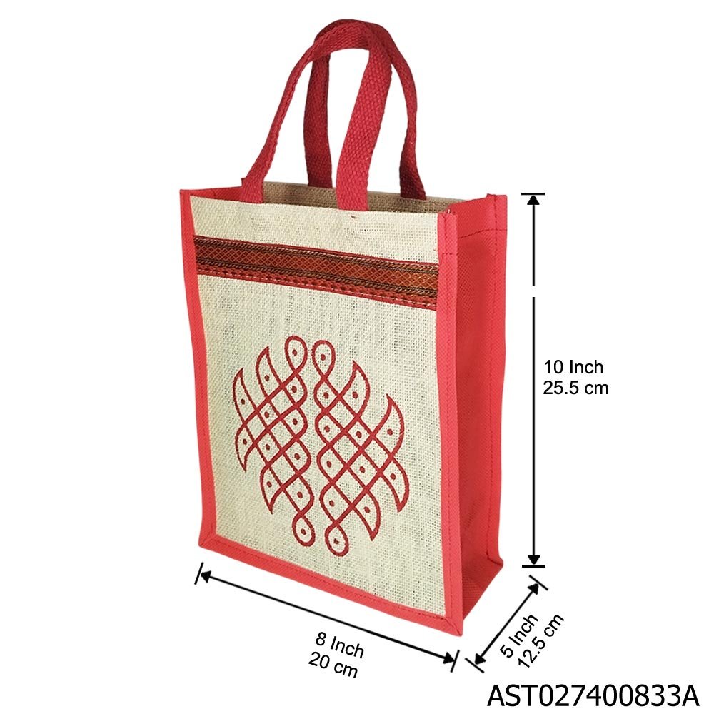 Jute Thamboolam Bag-Kolam Print-833A