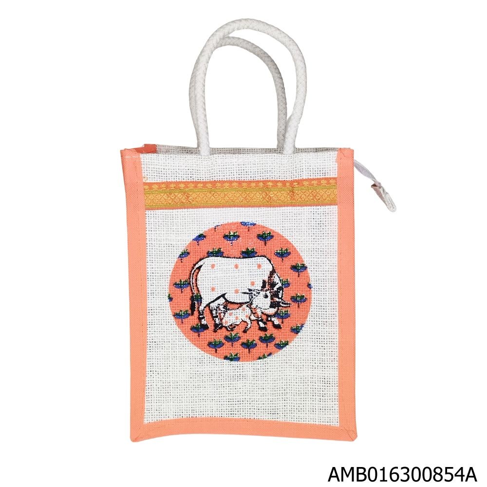Jute Thamboolam Bag-Pichwai Print-W8 H10 S 4.5 Inches - Image 2