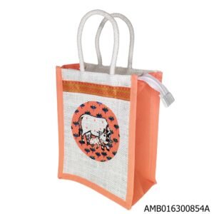 Jute Pichwai print thamboolam bag 8x10x4.5 inches for return gifts